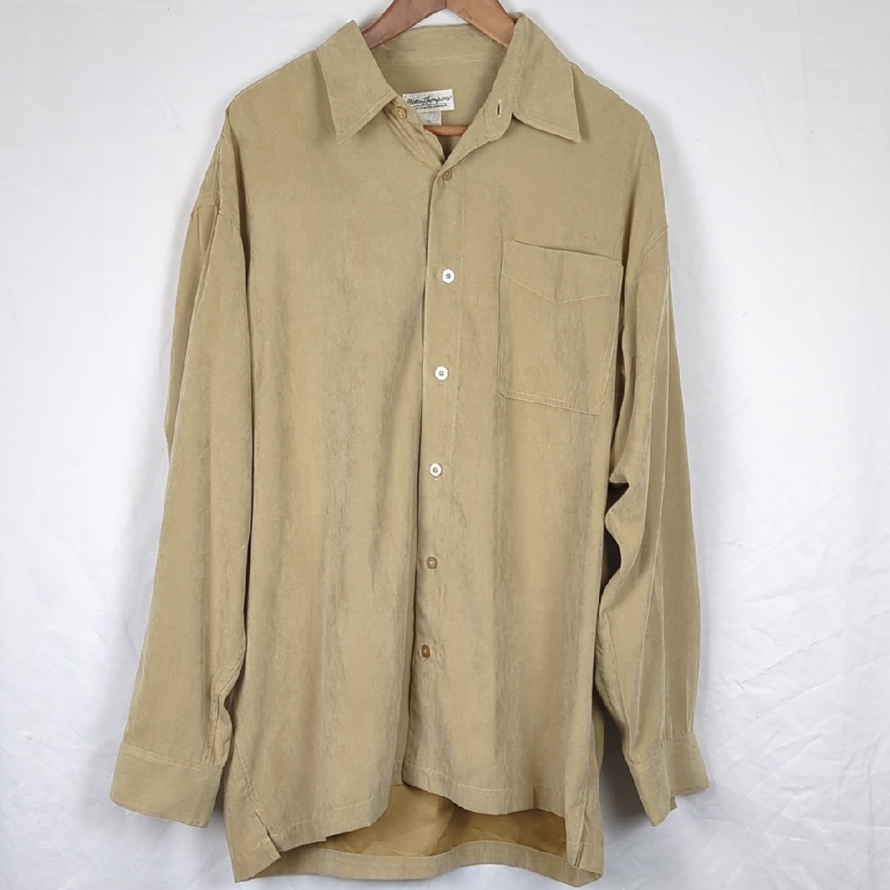 NORM THOMPSON Men's Tan Suede Button Down Shirt